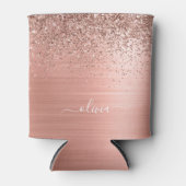つや消しメタルバラ金ゴールドピンクグリッターモノグラム 缶クーラー (正面)