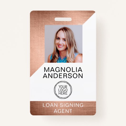 つや消しメタル従業員フォトロゴバーコード名 バッジ (正面)