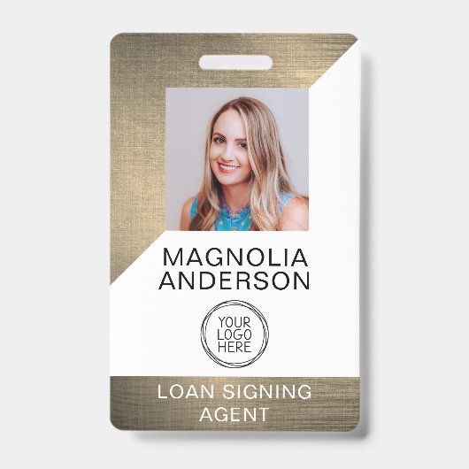 つや消しメタル従業員フォトロゴバーコード バッジ (正面)