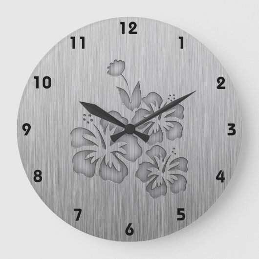 つや消しメタル調の熱帯の花 ラージ壁時計 (正面)