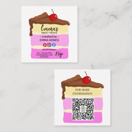 つや消しモダンカラフルパンさくらんぼ スクエア名刺 (正面/裏面)