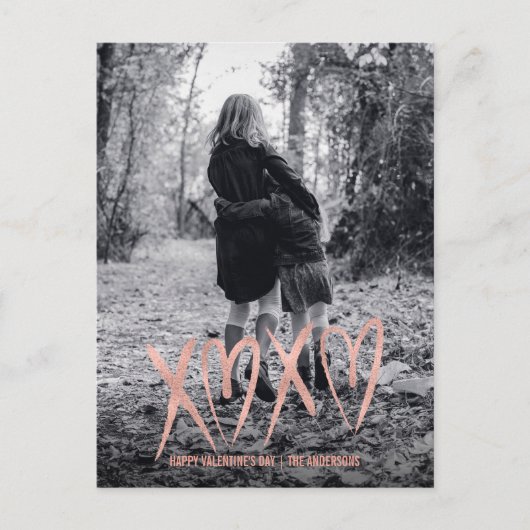 つや消しモダンバラ金ゴールドバレンタイン写真はがき シーズンポストカード (正面)