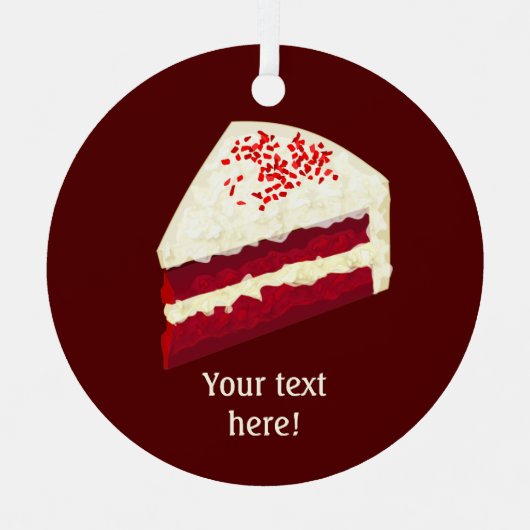 つや消し付き赤ベルベットケーキスライス – 文字を追加 メタルオーナメント (正面)