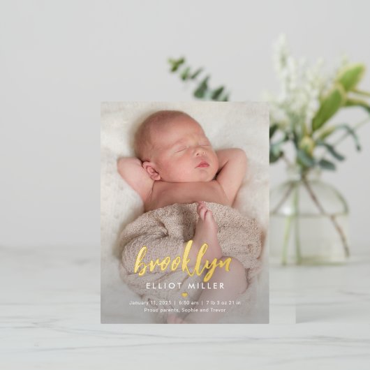 つや消し名箔ベビー誕生発表葉書 箔シーズンポストカード (立ち正面)