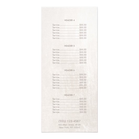 つや消し白エレガント大理石サロン価格リストメニュー ラックカード (裏面)