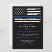 つや消し細いブルーライン警察署卒業 招待状 (正面)