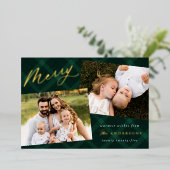 つや消し緑の格子縞3枚の写真 箔シーズンカード (立ち正面)