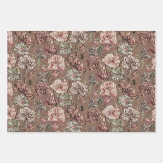 つららヴィンテージスタイル模様フローラ昆虫 ラッピングペーパーシート (正面2)