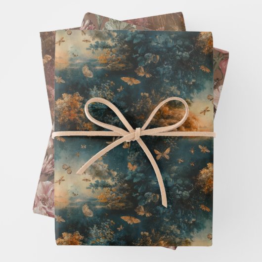 つららヴィンテージスタイル模様フローラ昆虫 ラッピングペーパーシート (インサイチュ)