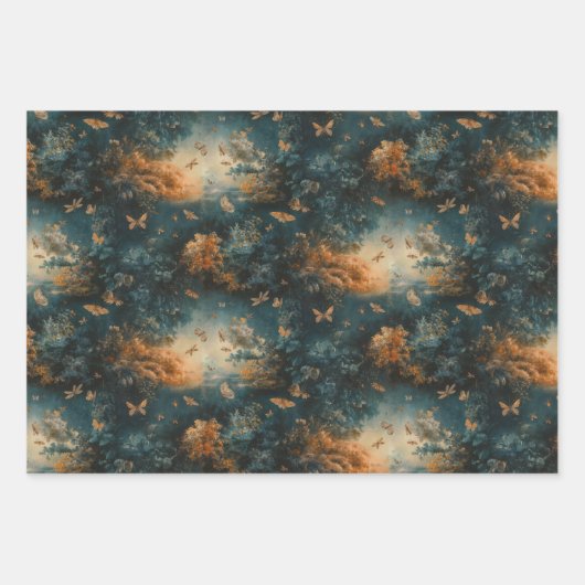 つららヴィンテージスタイル模様フローラ昆虫 ラッピングペーパーシート (正面)