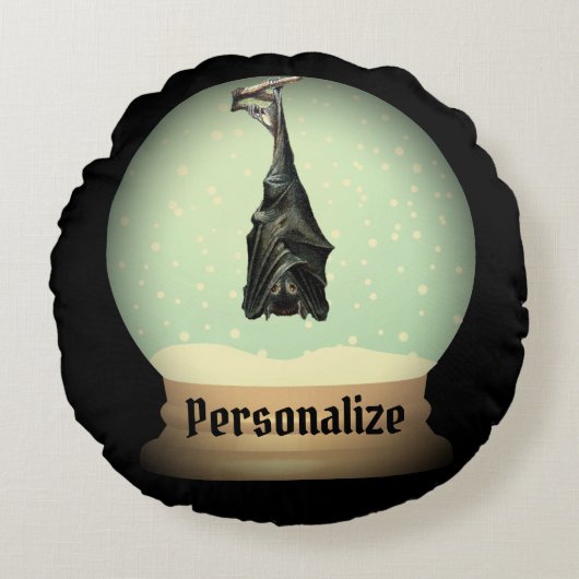 つるのこうもりスノーグローブ黒ヴィンテージゴシック秋 ラウンドクッション (正面)