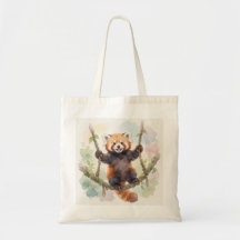 つるのブランコに乗ってバランスをとるレッサーパンダのトートバッグ