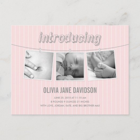 つる写真誕生発表 – Baby Girl 案内ポストカード (正面)