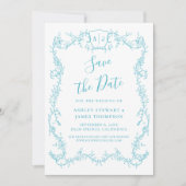 つる性バラのターコイズブルーの結婚式Save the Date 招待状 (正面)