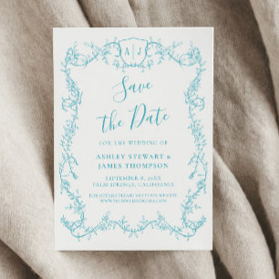つる性バラのターコイズブルーの結婚式Save the Date 招待状