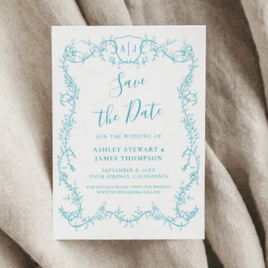つる性バラのターコイズブルーの結婚式Save the Date 招待状