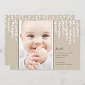 つる植物お洒落生誕通知ベージュ色カード 案内状 (正面/裏面)