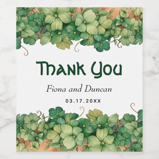 つる植物とウッドの聖パトリックスの日ありがとう結婚。 ワインラベル (シングルラベル)