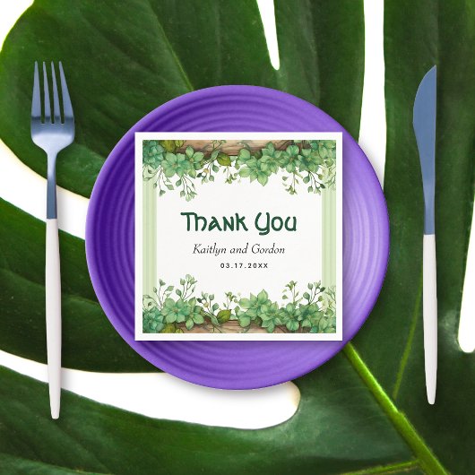 つる植物と木材St patricks dayグリーン縁ど結婚ズ スタンダードカクテルナプキン