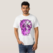 つる植物のプリントの下の砂糖のスカル Tシャツ (正面フル)