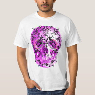 つる植物のプリントの下の砂糖のスカル Tシャツ