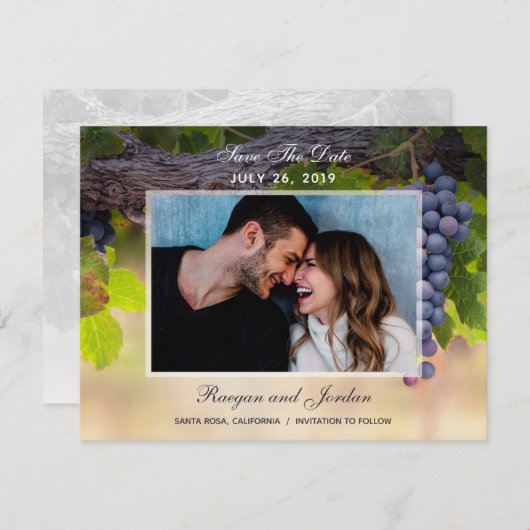 つる植物の写真のブドウは日付カードを救います セーブザデート (正面/裏面)