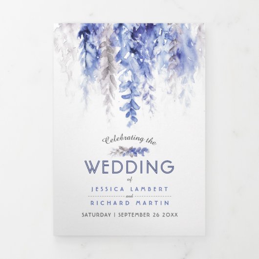 つる植物の冬の青い灰色の結婚水色 三つ折りプログラム (カバー)