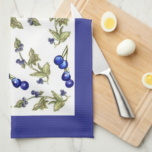 つる植物の台所タオルの大活字のブルーベリー キッチンタオル (四つ折り)