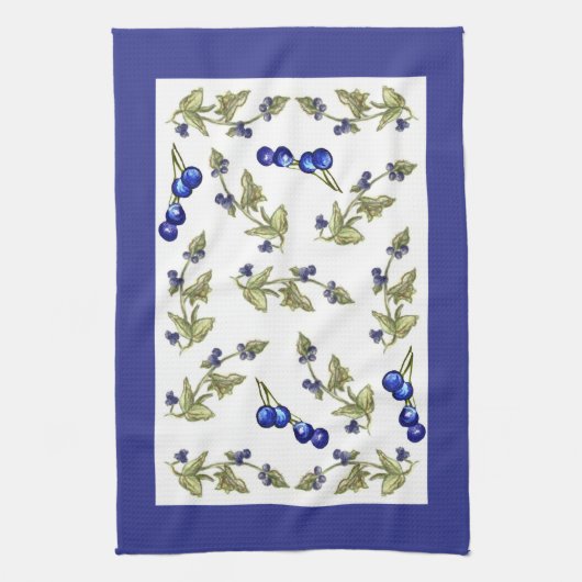 つる植物の台所タオルの大活字のブルーベリー キッチンタオル (縦)