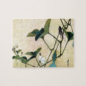 つる植物の日本人のWoodblockの芸術Ukiyo-Eのコオロギ ジグソーパズル (横)