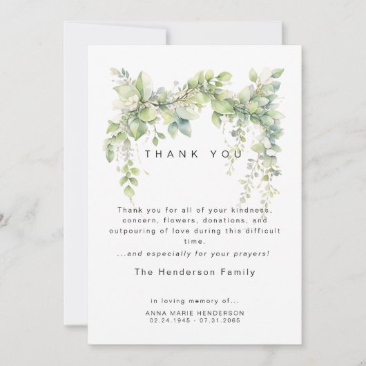 つる植物の死別のお葬式 サンキューカード (正面)
