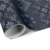 つる植物の花ボタニカルブルーブラッククリスマス ラッピングペーパー (ロールコーナー)