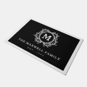 つる植物エレガント白黒モノグラム ドアマット (アングル)