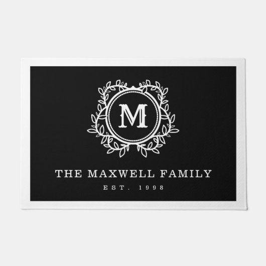 つる植物エレガント白黒モノグラム ドアマット (正面)