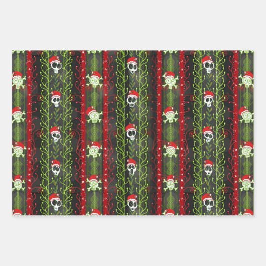 つる植物オデスクリスマススカルスケルトンサンタハット ラッピングペーパーシート (正面)