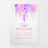 つる植物オレンジ色結婚のピンクの水色のオールインワン 三つ折り招待状 (カバー)