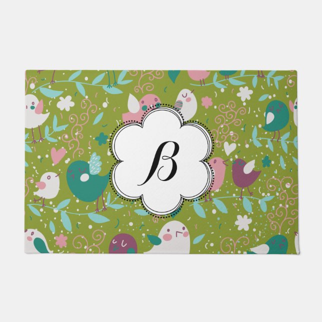 つる植物カスタムガーデンでウィムジーのツイティの鳥 ドアマット (正面)