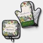 つる植物カラフル上でオつるリーブをパーソナライズ 鍋つかみ&鍋敷きセット (正面/裏面)