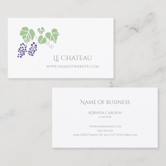 つる植物シンプルとシックグレープのフルーツのロゴ 名刺 (正面/裏面)