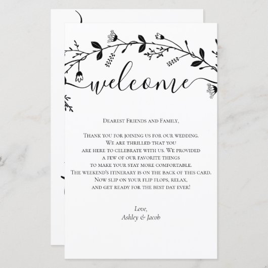 つる植物ス結婚クロールのウェルカムレター、旅程 (正面/裏面)