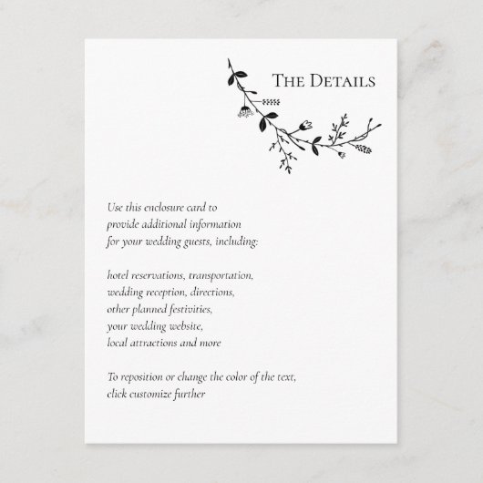 つる植物ス結婚クロールのWebサイト、RSVP、詳細 エンクロージャーカード (正面)