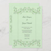 つる植物ハートトレリスミントグリーン結婚式招待状 (正面/裏面)