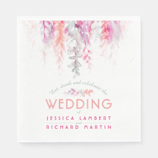 つる植物フローラアートコーラルオレンジピンク結婚ズのナプキン スタンダードランチョンナプキン (正面)