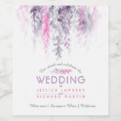 つる植物フローラ水色インディゴパープルピンク結婚ズ ワインラベル (シングルラベル)