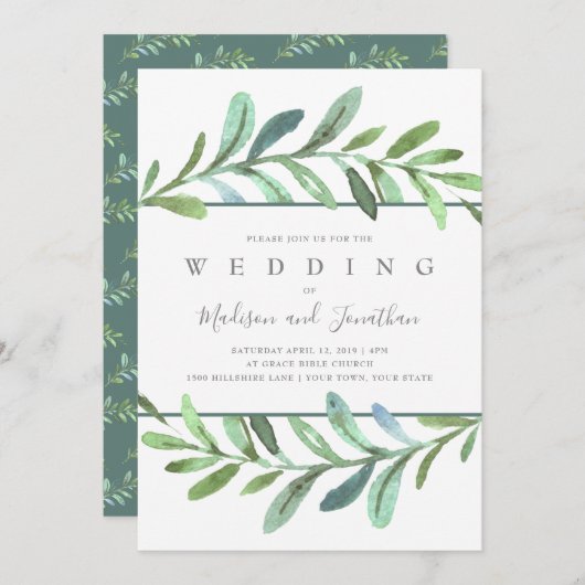 つる植物モダン植物学結婚式招待状 招待状 (正面/裏面)