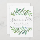 つる植物モダン植物結婚式の日付を保存 案内ポストカード (正面/裏面)