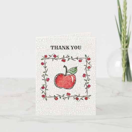 つる植物ヴィンテージクラックル付きリンゴ サンキューカード (正面)