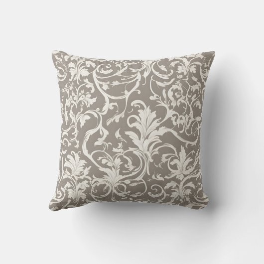 つる植物付き白の洗練されたダマスクパターン クッション (裏面)