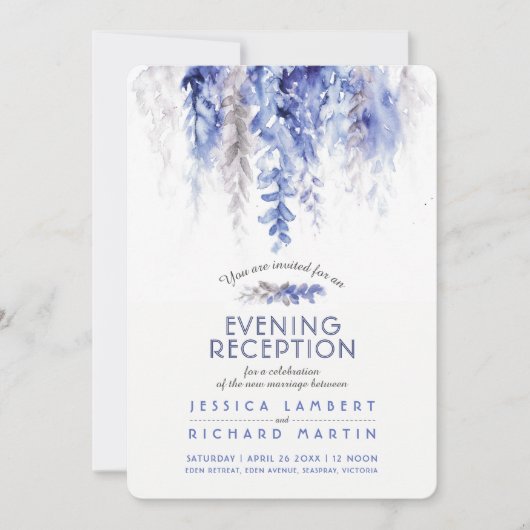 つる植物冬のウェディング夕べ披露宴ブルーグレー 招待状 (正面)