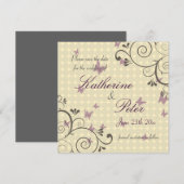 つる植物及び蝶保存日付の招待状のクリーム セーブザデート (正面/裏面)